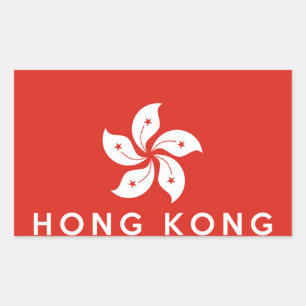 hong kong country flag symbol name text rectangular sticker