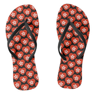 Hong Kong Flag Colours Hearts Pattern Patriotic Jandals