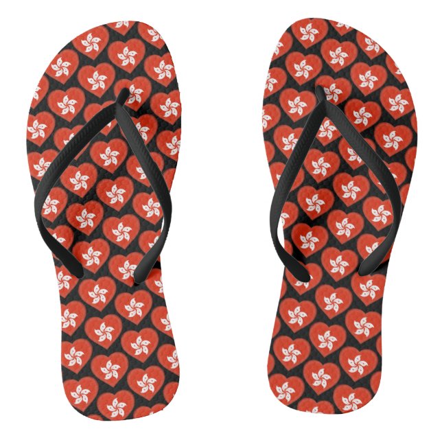 Hong Kong Flag Colours Hearts Pattern Patriotic Jandals (Footbed)