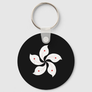 Hong Kong Flag Five Petal Orchid Flower Graphic Key Ring