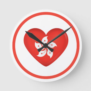 Hong Kong Flag Heart Round Clock