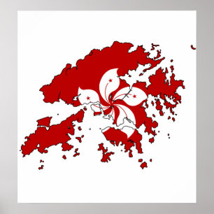 Hong Kong Flag Map full size Poster