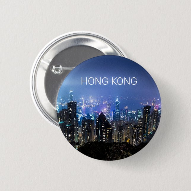 Hong Kong Island Skyline Panorama Night Souvenir 6 Cm Round Badge (Front & Back)