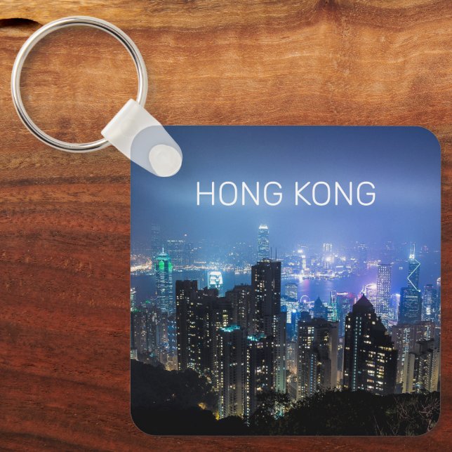 Hong Kong Island Skyline Panorama Night Souvenir Key Ring (Front)