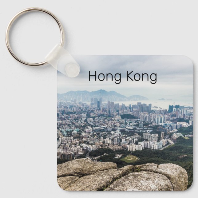 Hong Kong Lion Rock Hill Skyline Panorama Souvenir Key Ring (Front)