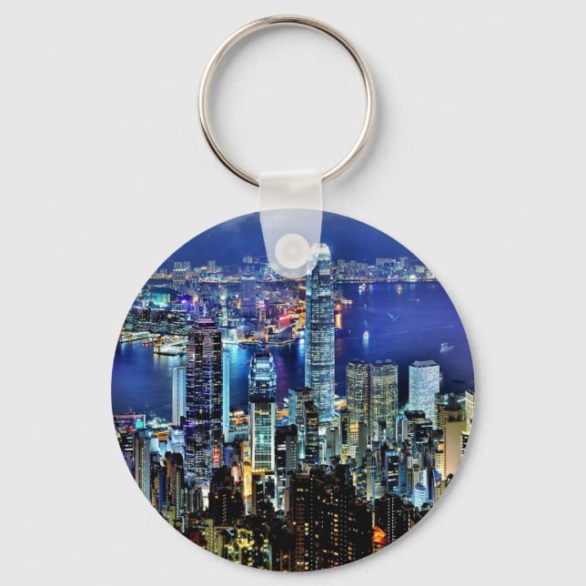 Hong Kong night skyline Key Ring (Front)