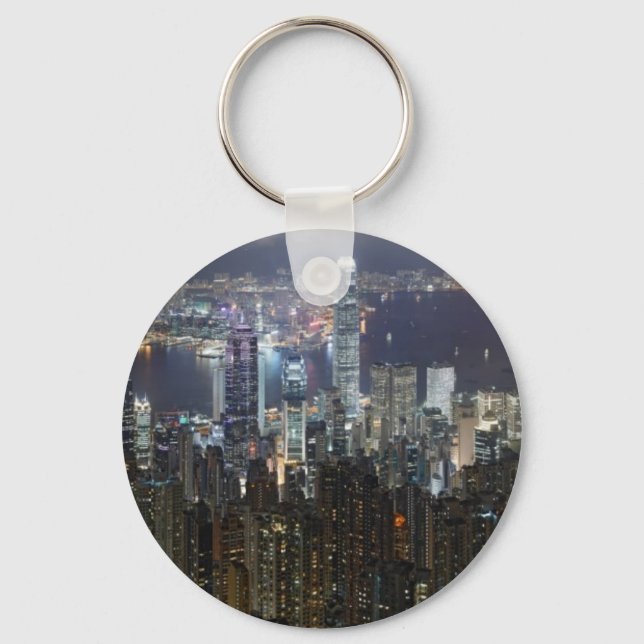 Hong Kong Night Skyline Key Ring (Front)
