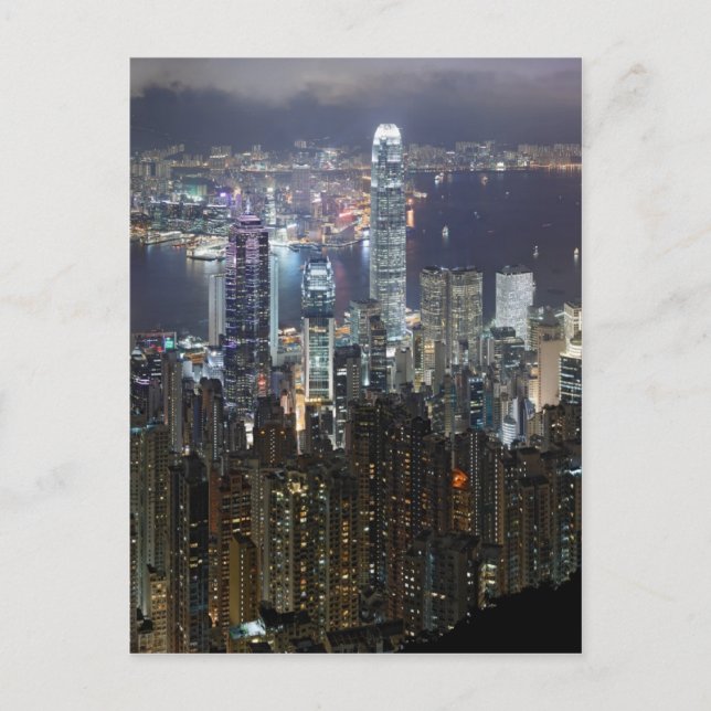 Hong Kong Night Skyline Postcard (Front)