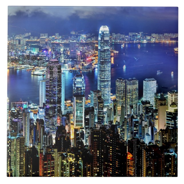 Hong Kong night skyline Tile (Front)