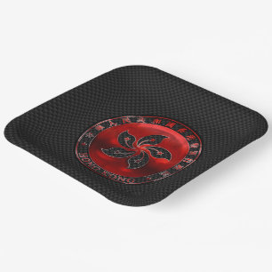 Hong Kong Orchid Flower on Carbon Fiber Print Paper Plate
