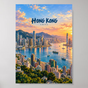 Hong Kong Painterly Travel Art Poster