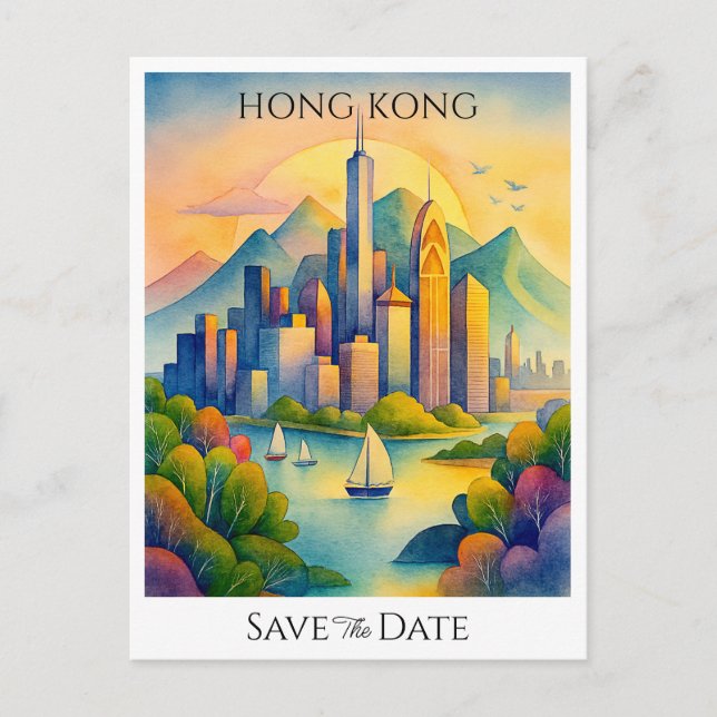 Hong Kong personalised Save the Date  Postcard (Front)