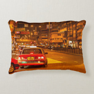 Hong Kong quiet nigh street travel scene at Mong k Decorative Cushion