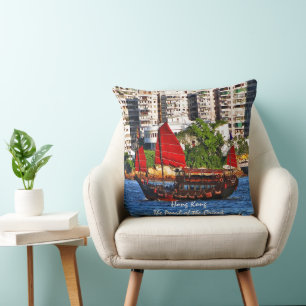 Hong Kong Sampan The Pearl of the Orient Cushion