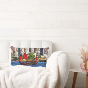 Hong Kong Sampan The Pearl of the Orient Lumbar Cushion