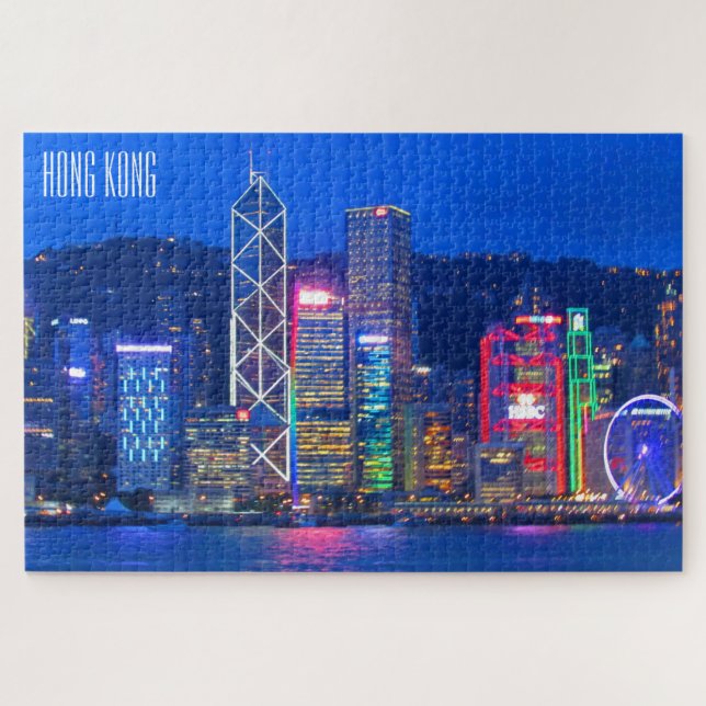 hong kong skyline lights jigsaw puzzle (Horizontal)