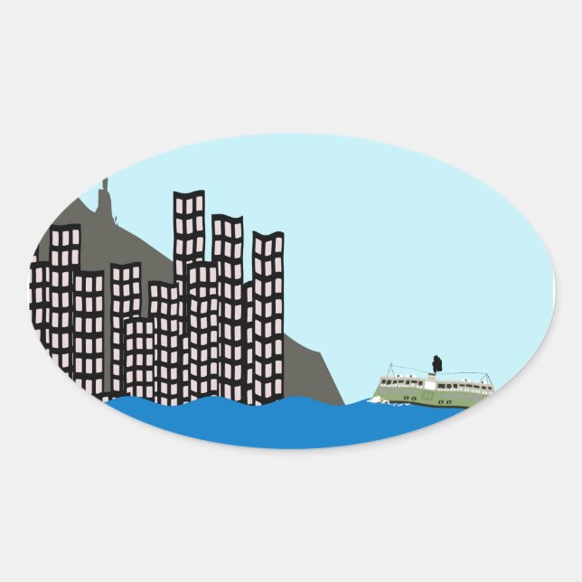 Hong Kong Skyline Oval Sticker (Front)