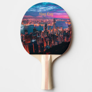 Hong Kong Skyscraper Skyline Night Lights Ping Pong Paddle