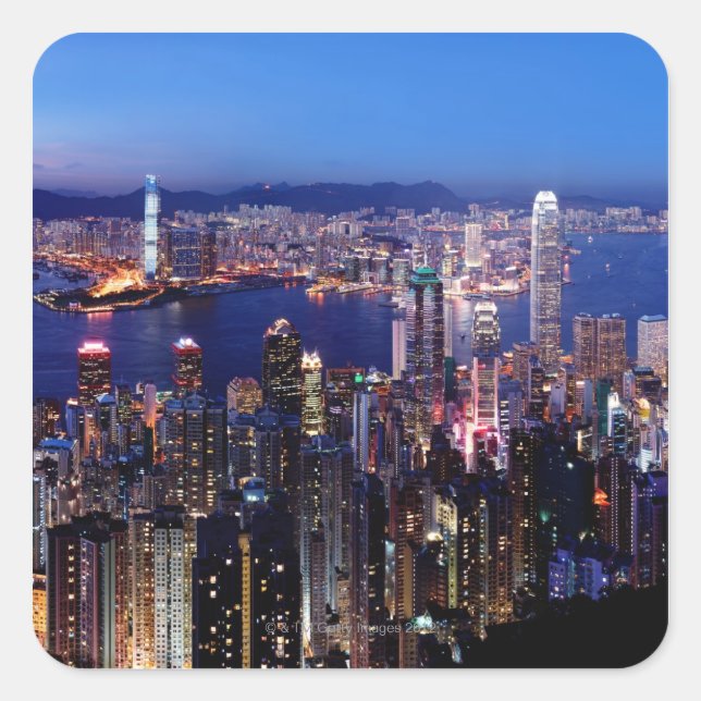Hong Kong Victoria Harbour at Night Square Sticker (Front)