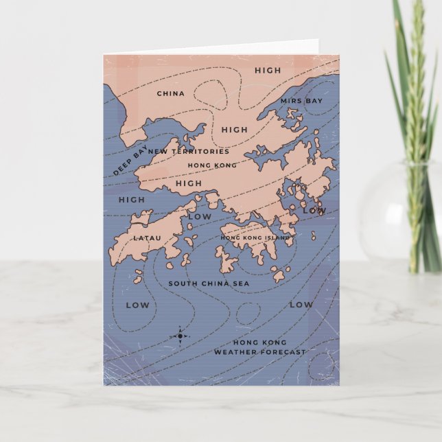 Hong Kong Vintage Weather Map Invitation (Front)