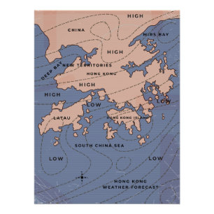 Hong Kong Vintagw weather map Poster