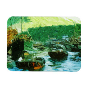 Hong Kong Water Taxis Abstract Impressionism Magnet