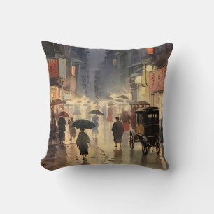 Hong Kong Watercolor Painting 1940 Throw Pillow