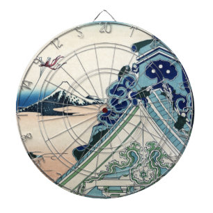 Honganji Temple Vista of Mt. Fuji Japanese Woodcut Dartboard