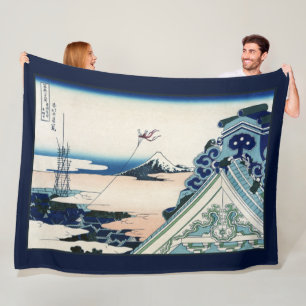 Honganji Temple Vista of Mt. Fuji Japanese Woodcut Fleece Blanket