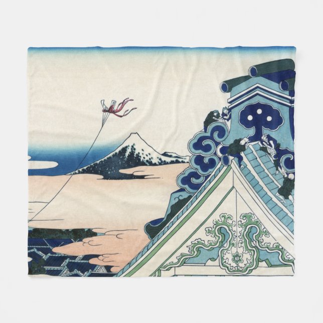 Honganji Temple Vista of Mt. Fuji Japanese Woodcut Fleece Blanket (Front (Horizontal))