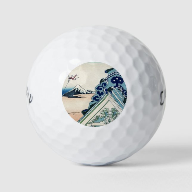 Honganji Temple Vista of Mt. Fuji Japanese Woodcut Golf Balls (Front)