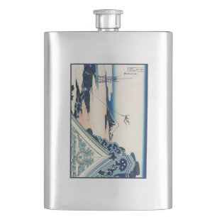 Honganji Temple Vista of Mt. Fuji Japanese Woodcut Hip Flask