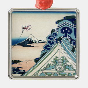 Honganji Temple Vista of Mt. Fuji Japanese Woodcut Metal Tree Decoration