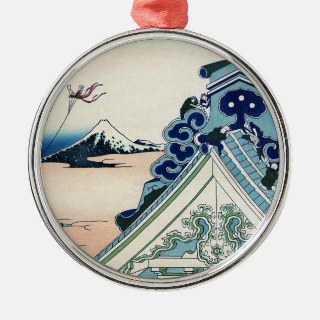 Honganji Temple Vista of Mt. Fuji Japanese Woodcut Metal Tree Decoration (Front)
