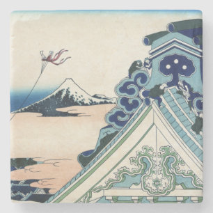 Honganji Temple Vista of Mt. Fuji Japanese Woodcut Stone Coaster