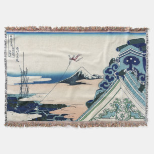 Honganji Temple Vista of Mt. Fuji Japanese Woodcut Throw Blanket