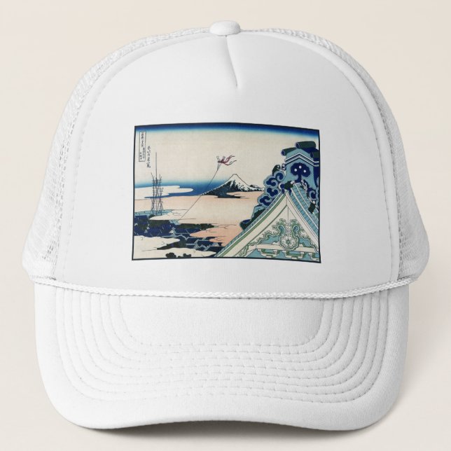 Honganji Temple Vista of Mt. Fuji Japanese Woodcut Trucker Hat (Front)