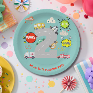 Honk beep toot vehicles boy birthday paper plate