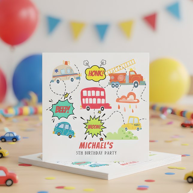 Honk beep vroom happy vehicles boy birthday napkin (Creator Uploaded)