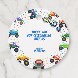 Honk beep vroom monster trucks boy thank you favour tags