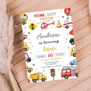 Honk Beep Vroom Vehicle 3rd Birthday Invitation