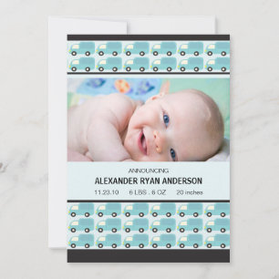 Honk! Blue Trucks Baby Boy Birth Annoucement Announcement