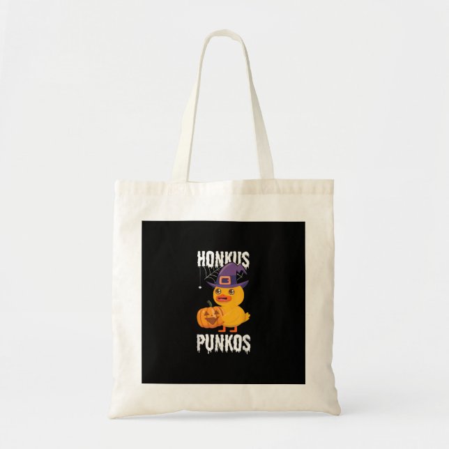 Honkus Ponkus Funny Duck Halloween Witch Design Tote Bag (Front)