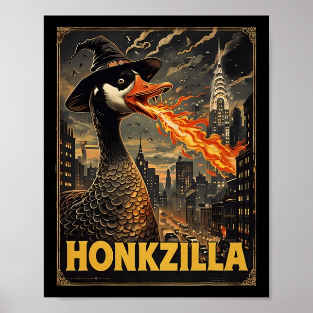 Honkzilla Goose Halloween Silly Goose Horror Spook Poster (Front)