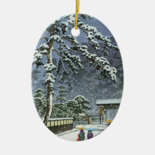 Honmonji Temple in Snow - Kawase Hasui 川瀬 巴 Ceramic Tree Decoration