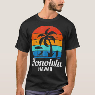 Honolulu Beach Hawaii Palm Tree Vintage Sunset Sum T-Shirt
