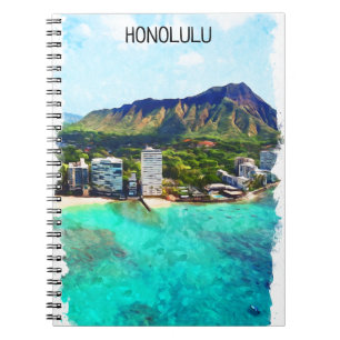 Honolulu Beach Hawaii Vintage Travel View Notebook