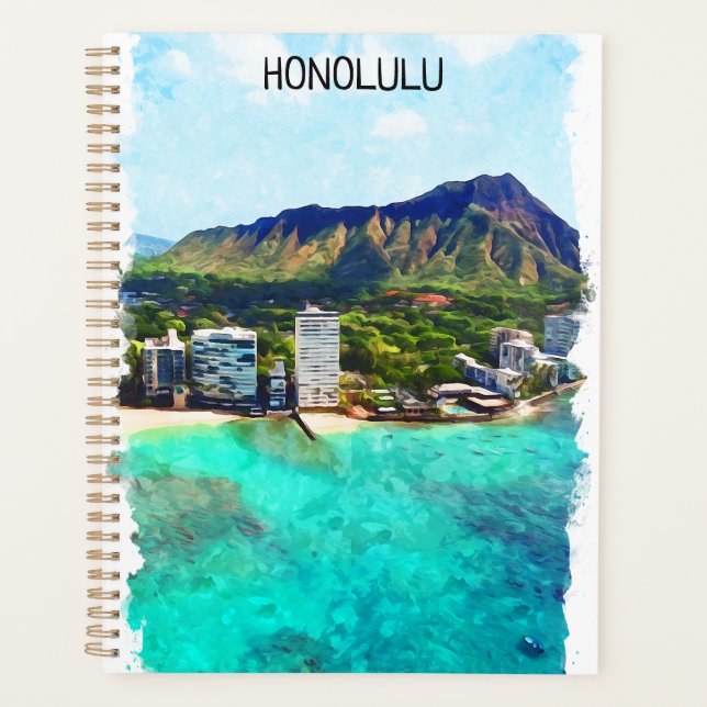 Honolulu Beach Hawaii Vintage Travel View Planner (Front)