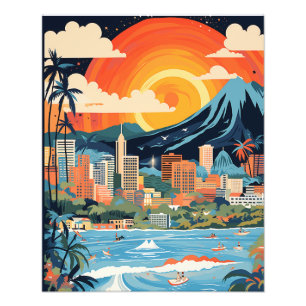 Honolulu Beach Poster Bright Colours AI Generated