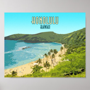 Honolulu Hanauma Bay Beach Hawaii Vintage Poster